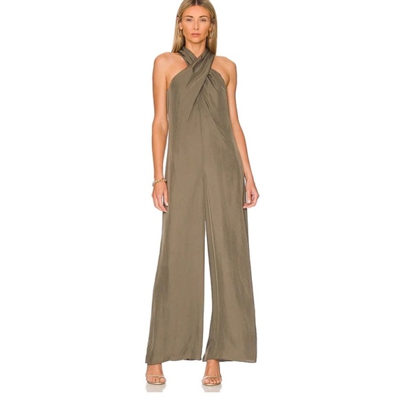 Theory | Halter Jumpsuit in Willow Army Green Brand New with Tags ~ US 12 - Picture 4 of 14